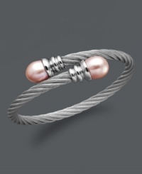 Wrap your wrists in polished perfection. This coil-shaped bangle bracelet features pink cultured freshwater pearls (10-11 mm) set in stainless steel. Approximate length: 8 inches. Wrap your wrists in polished perfection. This coil-shaped bangle bracelet features pink cultured freshwater pearls (10-11 mm) set in stainless steel. Approximate length: 8 inches.