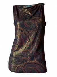 Ralph Lauren Women's Metalic Black Multi Paisley Sleeveless Top