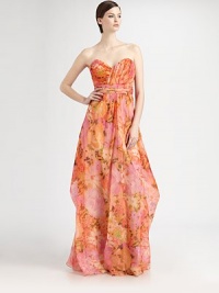 The ultimate feminine statement dress, rendered in airy silk organza printed with a vibrant, painterly floral pattern.Strapless sweetheart necklineAllover pleated bodiceBack drapeConcealed back zipFully linedAbout 49 from natural waistSilkDry cleanImportedModel shown is 5'11 (180cm) wearing US size 4. The ultimate feminine statement dress, rendered in airy silk organza printed with a vibrant, painterly floral pattern.Strapless sweetheart necklineAllover pleated bodiceBack drapeConcealed back zipFully linedAbout 49 from natural waistSilkDry cleanImportedModel shown is 5'11 (180cm) wearing US size 4.