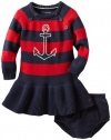 Nautica Sportswear Kids Baby-girls Infant Long Sleeve Striped Sweater Dress, Red, 12 Months