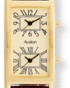 Avalon Unisex Gold Tone World Traveler Dual Time Zone Strap Watch # 7090-1