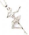 Adorable Clear Crystal Embellished Dancing Ballerina Ballet Charm Pendant and Necklace - Silver Rhodium Plated