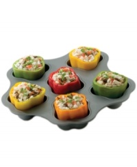 Master stuffed peppers, tomatoes, artichokes and more with the innovation of the stuff it pan. Holding six items at once, this innovative nonstick pan keeps food from falling over, losing its shape or losing its delicious filling. 25-year warranty. Master stuffed peppers, tomatoes, artichokes and more with the innovation of the stuff it pan. Holding six items at once, this innovative nonstick pan keeps food from falling over, losing its shape or losing its delicious filling. 25-year warranty.