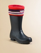 Knee-high fleece boot liners with striped cuffs and a patch logo will add a pop of pizazz to a rainy day.Slip-on styleSock: FleeceCuff: AcrylicMachine washImported