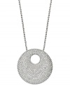 Bring elegance to your wardrobe with this sparkling necklace from Swarovski. With a round silhouette, it features a reversible pendant with clear crystal pave accents and smooth metal. Crafted in rhodium-plated mixed metal. Approximate length: 16 inches + 2-inch extender. Approximate drop: 2-1/2 inches.