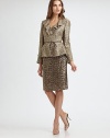 An elegant study in contrasts, with a tailored tweed jacket and glittering sequin skirt. Jacket V-neckRuffle collarTie waist60% cotton/35% polyester/3% polyamide/2% polyacrylic Skirt Concealed back zip closureBack ventAbout 21 from natural waistNylon with sequinsDry cleanMade in Italy of imported fabricModel shown is 5'10 (177cm) wearing US size 4. 
