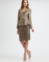 An elegant study in contrasts, with a tailored tweed jacket and glittering sequin skirt. Jacket V-neckRuffle collarTie waist60% cotton/35% polyester/3% polyamide/2% polyacrylic Skirt Concealed back zip closureBack ventAbout 21 from natural waistNylon with sequinsDry cleanMade in Italy of imported fabricModel shown is 5'10 (177cm) wearing US size 4. 
