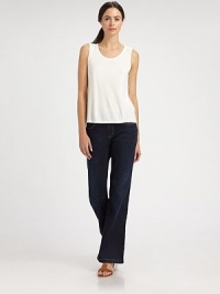 Organic cotton denim with a hint of stretch, in a classic, five-pocket style with a wide-legged silhouette.Zip fly with button closureFive-pocket styleWide legInseam, about 32½84% cotton/14% polyester/2% spandexMachine washImportedModel shown is 5'11 (180cm) wearing US size 4. Organic cotton denim with a hint of stretch, in a classic, five-pocket style with a wide-legged silhouette.Zip fly with button closureFive-pocket styleWide legInseam, about 32½84% cotton/14% polyester/2% spandexMachine washImportedModel shown is 5'11 (180cm) wearing US size 4.