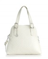 A refined dome shape and unique quilted chevron pattern make this knockout style one that will stand out in a crowd. Shiny silvertone hardware an an optional crossbody strap add versatility to this chic design.