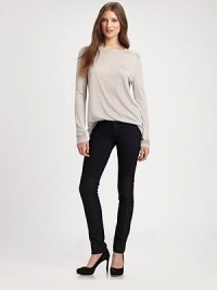 The sleek fit of leggings updated in tonal colorblock for a nod to this season's must-have look.THE FITSkinny fitRise, about 7Inseam, about 31THE DETAILSZip flyFive-pocket styleSignature stitch back pockets68% cotton/29% polyester/3% spandexMachine washMade in USA of imported fabricModel shown is 5'10 (177cm) wearing US size 4. The sleek fit of leggings updated in tonal colorblock for a nod to this season's must-have look.THE FITSkinny fitRise, about 7Inseam, about 31THE DETAILSZip flyFive-pocket styleSignature stitch back pockets68% cotton/29% polyester/3% spandexMachine washMade in USA of imported fabricModel shown is 5'10 (177cm) wearing US size 4.