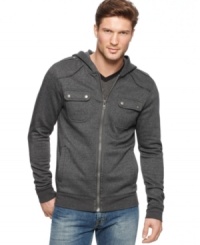 The modern style of this warm skydiver hoodie from Alfani RED makes it the perfect final piece to don when the temperature dips. The modern style of this warm skydiver hoodie from Alfani RED makes it the perfect final piece to don when the temperature dips.