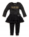 GUESS Kids Girls Little Girl Lurex Stripe Dress with Legg, BLACK (5/6)