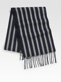 Handsomely striped and incredibly cozy crafted from superior Italian wool.Fringed ends11 x 62½WoolDry cleanMade in Italy Handsomely striped and incredibly cozy crafted from superior Italian wool.Fringed ends11 x 62½WoolDry cleanMade in Italy