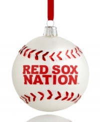 Bring year-round cheer to Red Sox Nation with the MLB baseball ornament from Kurt Adler. It's a guaranteed hit with Boston fans in red and white glass. Bring year-round cheer to Red Sox Nation with the MLB baseball ornament from Kurt Adler. It's a guaranteed hit with Boston fans in red and white glass.