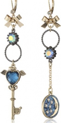 Betsey Johnson Heaven's to Betsey Key and Moon Mismatch Linear Drop Earrings