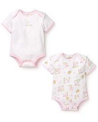 Pointy-eared bunnies adorn one bodysuit and contrast trim livens up the solid bodysuit in this two pack from Absorba. Pointy-eared bunnies adorn one bodysuit and contrast trim livens up the solid bodysuit in this two pack from Absorba.
