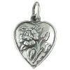 Puffed Rose Heart Vintage Style 925 Sterling Silver Traditional Charm or Pendant