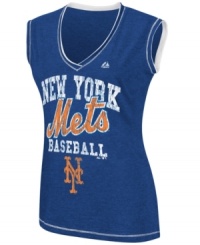 Finally! A fan favorite fit just for you-this New York Mets MLB tank from Majestic Apparel is a homerun. Finally! A fan favorite fit just for you-this New York Mets MLB tank from Majestic Apparel is a homerun.