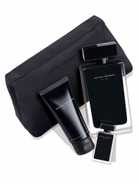 Narciso Rodriguez offers the ultimate elegant gift set featuring 3.3 oz. Eau de Toilette, 0.25 oz. miniature, new 1.6 oz. hand cream formula and a black couture pouch. Narciso Rodriguez offers the ultimate elegant gift set featuring 3.3 oz. Eau de Toilette, 0.25 oz. miniature, new 1.6 oz. hand cream formula and a black couture pouch.