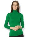 The ultimate in understated elegance, Lauren Ralph Lauren's chic turtleneck is crafted from soft combed cotton and accented with Ralph Lauren's iconic monogram.