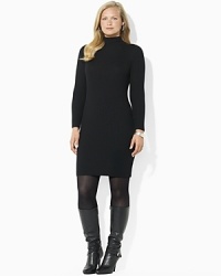 Rendered with a classic mockneck, a chic ribbed dress is crafted in soft merino wool for endless styling options. Rendered with a classic mockneck, a chic ribbed dress is crafted in soft merino wool for endless styling options.