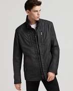 John Varvatos Coated Cotton Double Layered Zip Front Jacket