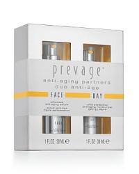 Team up the protective benefits of Prevage Face with Prevage Day to fight aging signs and diminish the appearance of existing sun damage, fine lines, wrinkles and discolorations as you firm and brighten the look of your skin.Prevage Face Advanced Anti-Aging Serum by Elizabeth Arden, 1 ozThe best-selling anti-aging formula with antioxidant Idebenone takes anti-aging skin care to a new level of performance and innovation with Prevage Face Advanced Anti-Aging Serum.Prevage Day Ultra Protection Anti-Aging Moisturizer SPF 30 by Elizabeth Arden, 1 ozPrevage Day Ultra Protection Anti-Aging Moisturizer SPF 30 offers intensive moisture, serious protection, plus the high performance Prevage Anti-Aging Treatment benefits. Limited quantities. Available while supplies last. Team up the protective benefits of Prevage Face with Prevage Day to fight aging signs and diminish the appearance of existing sun damage, fine lines, wrinkles and discolorations as you firm and brighten the look of your skin.Prevage Face Advanced Anti-Aging Serum by Elizabeth Arden, 1 ozThe best-selling anti-aging formula with antioxidant Idebenone takes anti-aging skin care to a new level of performance and innovation with Prevage Face Advanced Anti-Aging Serum.Prevage Day Ultra Protection Anti-Aging Moisturizer SPF 30 by Elizabeth Arden, 1 ozPrevage Day Ultra Protection Anti-Aging Moisturizer SPF 30 offers intensive moisture, serious protection, plus the high performance Prevage Anti-Aging Treatment benefits. Limited quantities. Available while supplies last.