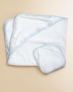 The perfect set for baby's first bath, in snuggly cotton terry edged in blue dot trim.Includes towel and washclothMachine washCottonImported