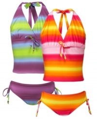 She'll be a ray of light in this vibrant halter-style tankini from Pink Platinum