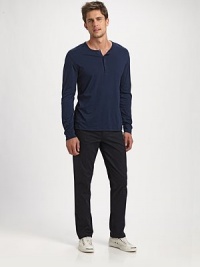Slim-fit silhouette in deep indigo-washed cotton with a hint of stretch for maximum comfort and style.Five-pocket styleInseam, about 3397% cotton/3% elastaneMachine washMade in USA Slim-fit silhouette in deep indigo-washed cotton with a hint of stretch for maximum comfort and style.Five-pocket styleInseam, about 3397% cotton/3% elastaneMachine washMade in USA