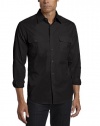 Perry Ellis Men's Long Sleeve Double Pocket Solid Woven Shirt