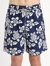 Cheerful floral and elephant prints lend a bold definition to these classic-fitting swim trunks, set in a quick-drying cotton blend with rear eyelets to avoid ballooning effect.Elastic drawstring waistSide slash, back flap pocketsInseam, about 985% cotton/15% polyamideMachine washImported Cheerful floral and elephant prints lend a bold definition to these classic-fitting swim trunks, set in a quick-drying cotton blend with rear eyelets to avoid ballooning effect.Elastic drawstring waistSide slash, back flap pocketsInseam, about 985% cotton/15% polyamideMachine washImported