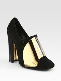 Suede classic complemented by a towering heel, metallic leather trim and goldtone metal plating. Leather and metallic leather heel, 5 (125mm)Suede and metal plate upperLeather lining and solePadded insoleMade in ItalyOUR FIT MODEL RECOMMENDS ordering one size up as this style runs small. Suede classic complemented by a towering heel, metallic leather trim and goldtone metal plating. Leather and metallic leather heel, 5 (125mm)Suede and metal plate upperLeather lining and solePadded insoleMade in ItalyOUR FIT MODEL RECOMMENDS ordering one size up as this style runs small.
