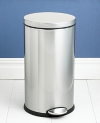 With its well-rounded design, this trash can complements the clean, modern lines of kitchens both big and small. The narrow shape is ideal for tight spaces, while advanced lidshox™ technology uses air suspension shocks to control the lid for a slow, quiet close. 10-year warranty.