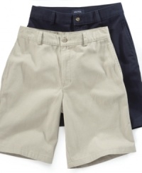 Dress up any summertime uniform combination and add these flat front shorts into the mix. Dress up any summertime uniform combination and add these flat front shorts into the mix.