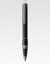 Ballpoint pen with twist mechanism, with barrel made of precious resin and transparent cap-top with floating logo emblem.BallpointRuthenium-plated clipResin with inlaid logo emblemAbout 5¾ longMade in Germany