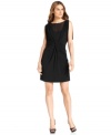 Spense's petite A-line dress features elegant ruching and a sheer neckline creating an ultra-feminine appeal.