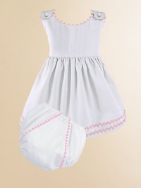 An adorable look for a picnic or a portrait in lightweight cotton piqué with pretty rick rack trim and a matching diaper cover. Covered button shoulder closures High waist Cotton; machine wash Made in USA Please note: Diaper cover cannot be personalized.FOR PERSONALIZATION Select a quantity, then scroll down and click on PERSONALIZE & ADD TO BAG to choose and preview your personalization options. Please allow 2 to 3 weeks for delivery. An adorable look for a picnic or a portrait in lightweight cotton piqué with pretty rick rack trim and a matching diaper cover. Covered button shoulder closures High waist Cotton; machine wash Made in USA Please note: Diaper cover cannot be personalized.FOR PERSONALIZATION Select a quantity, then scroll down and click on PERSONALIZE & ADD TO BAG to choose and preview your personalization options. Please allow 2 to 3 weeks for delivery.