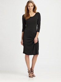 A refreshing take on the LBD, this elegant design features sporty raglan sleeves, an asymmetrical waistline and flattering side ruching.Round necklineRaglan sleevesRuched side detailAbout 37 from shoulder to hem70% rayon/24% polyester/6% spandexDry cleanImported Model shown is 5'10½ (179cm) wearing US size 4. A refreshing take on the LBD, this elegant design features sporty raglan sleeves, an asymmetrical waistline and flattering side ruching.Round necklineRaglan sleevesRuched side detailAbout 37 from shoulder to hem70% rayon/24% polyester/6% spandexDry cleanImported Model shown is 5'10½ (179cm) wearing US size 4.