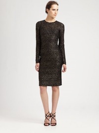 Wonderfully textural metallic tweed, tailored in a sleek, slim-fitting silhouetteJewel necklineLong sleevesConcealed back zipAbout 24 from natural waist92% polyester/8% spandexDry cleanImportedModel shown is 5'10 (177cm) wearing US size Small. Wonderfully textural metallic tweed, tailored in a sleek, slim-fitting silhouetteJewel necklineLong sleevesConcealed back zipAbout 24 from natural waist92% polyester/8% spandexDry cleanImportedModel shown is 5'10 (177cm) wearing US size Small.