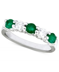 Let glowing green emeralds (5/8 ct. t.w.) and round-cut diamonds (1/4 ct. t.w.) add rich elegance and color to every day with this 14k white gold ring from Effy Collection. Let glowing green emeralds (5/8 ct. t.w.) and round-cut diamonds (1/4 ct. t.w.) add rich elegance and color to every day with this 14k white gold ring from Effy Collection.