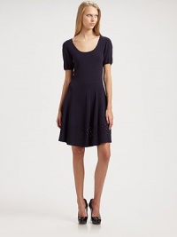 Delicate perforated details decorate this softly knit sweater dress.ScoopneckShort, puffed sleevesWaist seamCutout hemline detailsAbout 20 from natural waist56% viscose/30% nylon/14% silkDry cleanImportedModel shown is 5'10 (177cm) wearing US size Small. Delicate perforated details decorate this softly knit sweater dress.ScoopneckShort, puffed sleevesWaist seamCutout hemline detailsAbout 20 from natural waist56% viscose/30% nylon/14% silkDry cleanImportedModel shown is 5'10 (177cm) wearing US size Small.