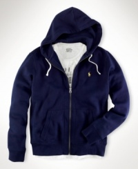 Classic-fitting full-zip hoodie in soft-washed cotton fleece is smooth on one side with a soft, fuzzy interior. Classic-fitting full-zip hoodie in soft-washed cotton fleece is smooth on one side with a soft, fuzzy interior.