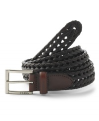 Natural color, natural style. Woven leather belt features a sleek, silver-tone hardware. Dress it up or down. Natural color, natural style. Woven leather belt features a sleek, silver-tone hardware. Dress it up or down.