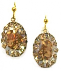 Catherine Popesco 14K Gold Plated Large Encased Oval Champagne Swarovski Crystal Earrings