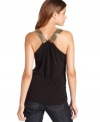 MICHAEL Michael Kors adds gleaming chain mesh straps to amplify this cowlneck, racerback silhouette.