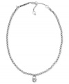 Lock of love. This necklace from Michael Kors is crafted from silver ion-plated steel with glass beads and a glass crystal padlock pendant for a tough-as-nails touch. Approximate length: 16 inches. Approximate drop: 1 inch.