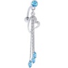 Aqua TOP DROP Pierced HEART TEARDROP CHAIN Dangle Belly Ring