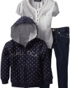 Nautica Sportswear Kids Girls 2-6X Short Sleeve Knit Top And Denim Jean Fleece Dot Hoodie Set, New Sport Navy, 4T