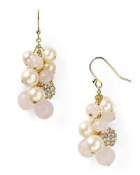 Make room in your jewelry box for this pair of rose quartz drop earrings from Carolee, delicately accented by a cluster of pearl and glass beads. Make room in your jewelry box for this pair of rose quartz drop earrings from Carolee, delicately accented by a cluster of pearl and glass beads.